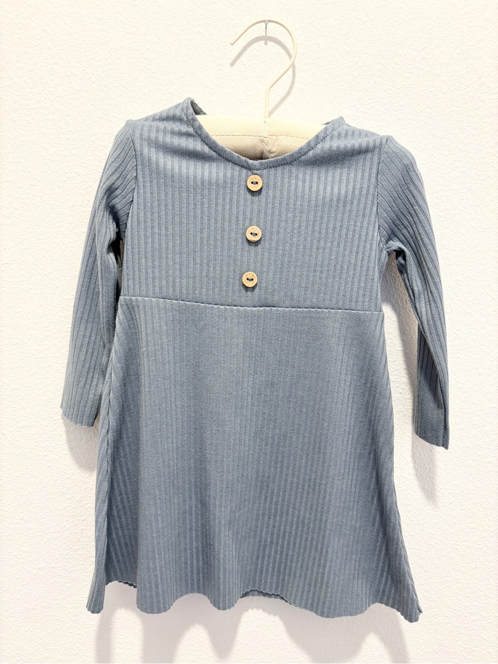 Bailey’s Blossoms Girls' Ribbed Dress with Button Detail - Dusty Blue